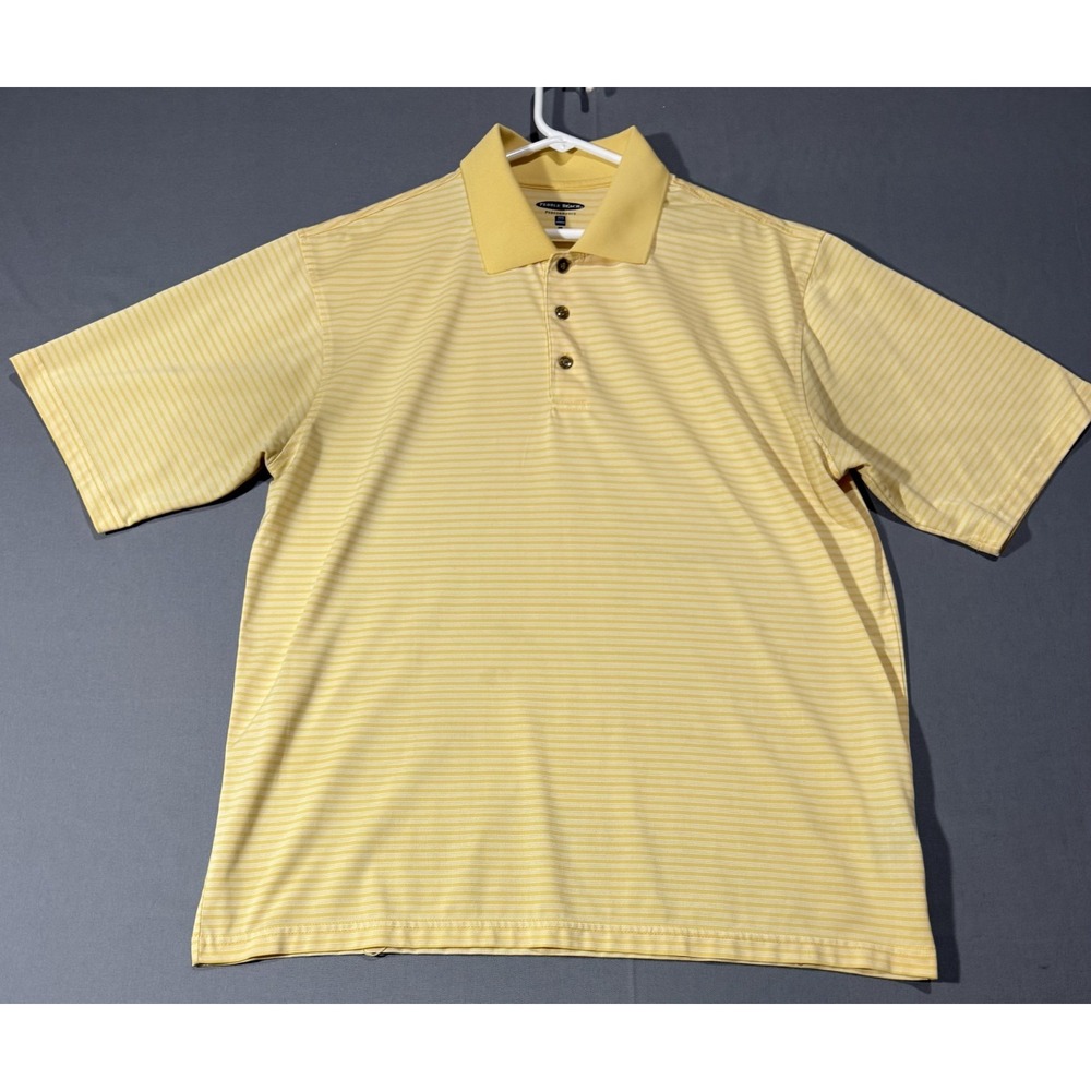 Pebble Beach Large Performance Golf Polo Shirt Yellow  Striped